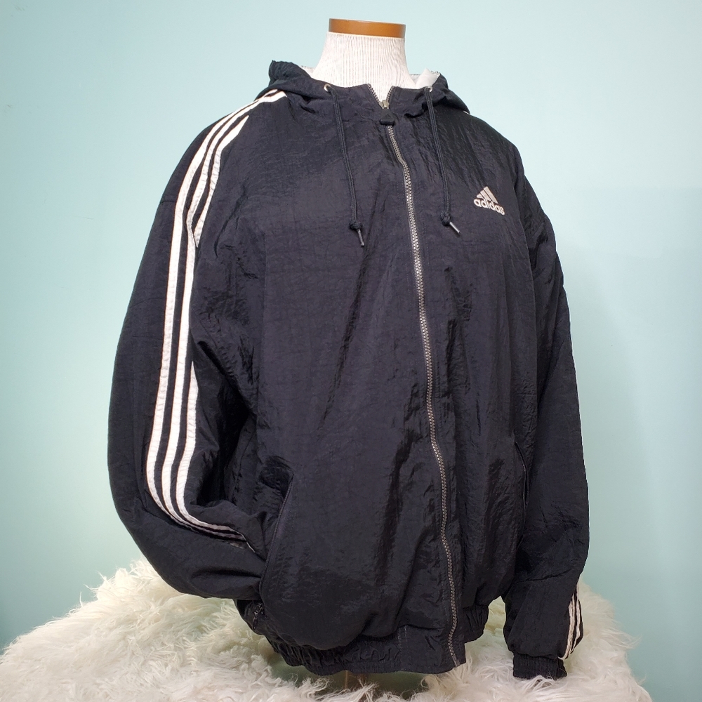 Vintage hooded ADIDAS 3 stripe jacket XL